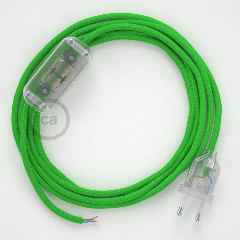 Cabo para candeeiro de mesa, RM18 Verde Lima Seda Artificial 1,80 m. Escolha a cor da ficha e do interruptor.