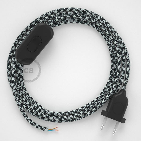 Cabo para candeeiro de mesa, RP04 Bicolor Branco-Preto Seda Artificial 1,80 m. Escolha a cor da ficha e do interruptor.