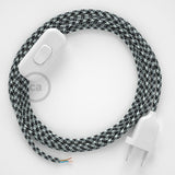 Cabo para candeeiro de mesa, RP04 Bicolor Branco-Preto Seda Artificial 1,80 m. Escolha a cor da ficha e do interruptor.
