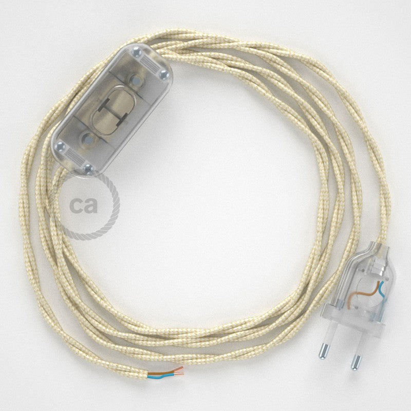 Cabo para candeeiro de mesa, TM00 Marfim Seda Artificial 1,80 m. Escolha a cor da ficha e do interruptor.