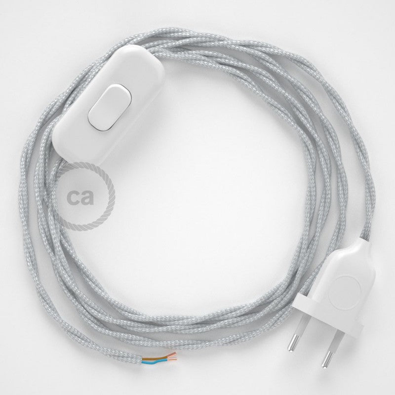 Cabo para candeeiro de mesa, TM02 Prateado Seda Artificial 1,80 m. Escolha a cor da ficha e do interruptor.