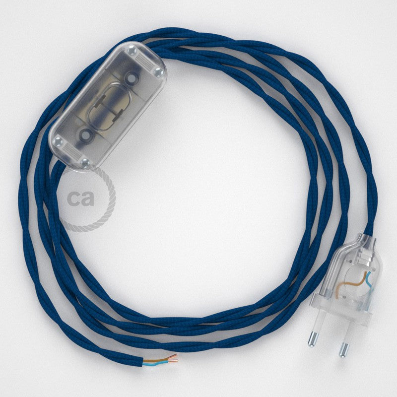 Cabo para candeeiro de mesa, TM12 Azul Seda Artificial 1,80 m. Escolha a cor da ficha e do interruptor.