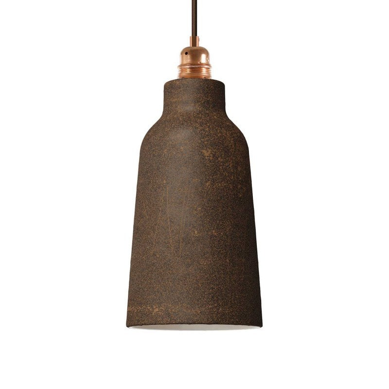 Candeeiro suspenso com cabo têxtil, abajur Bottle em cerâmica e detalhes em metal - Fabricado em Itália