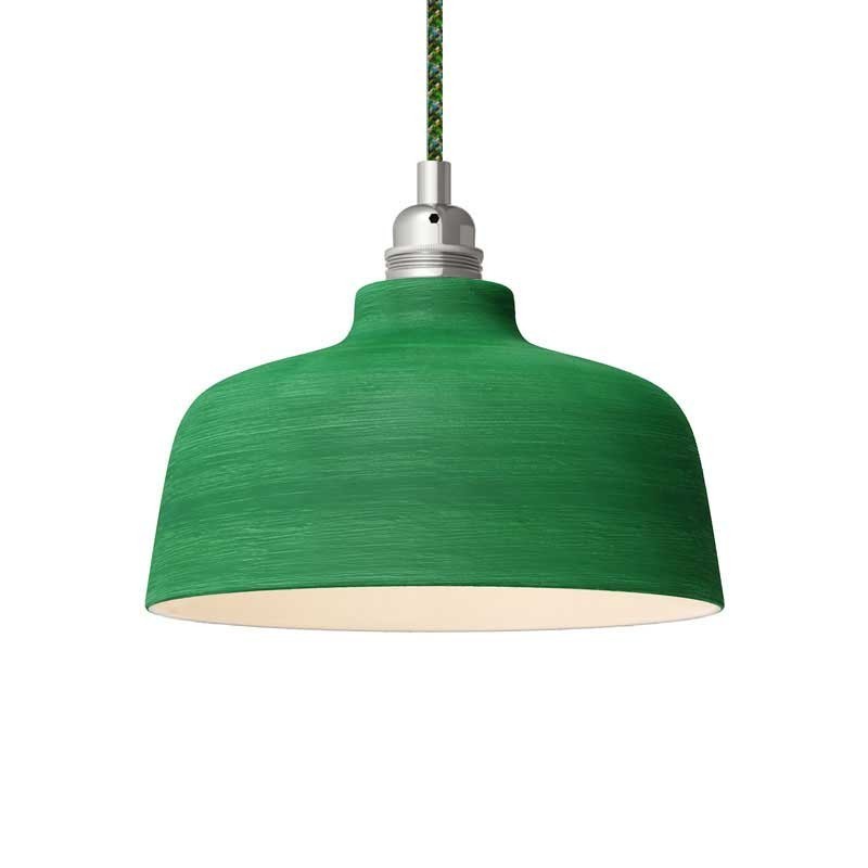 Candeeiro suspenso com cabo têxtil, abajur Cup em cerâmica e detalhes em metal - Fabricado em Itália