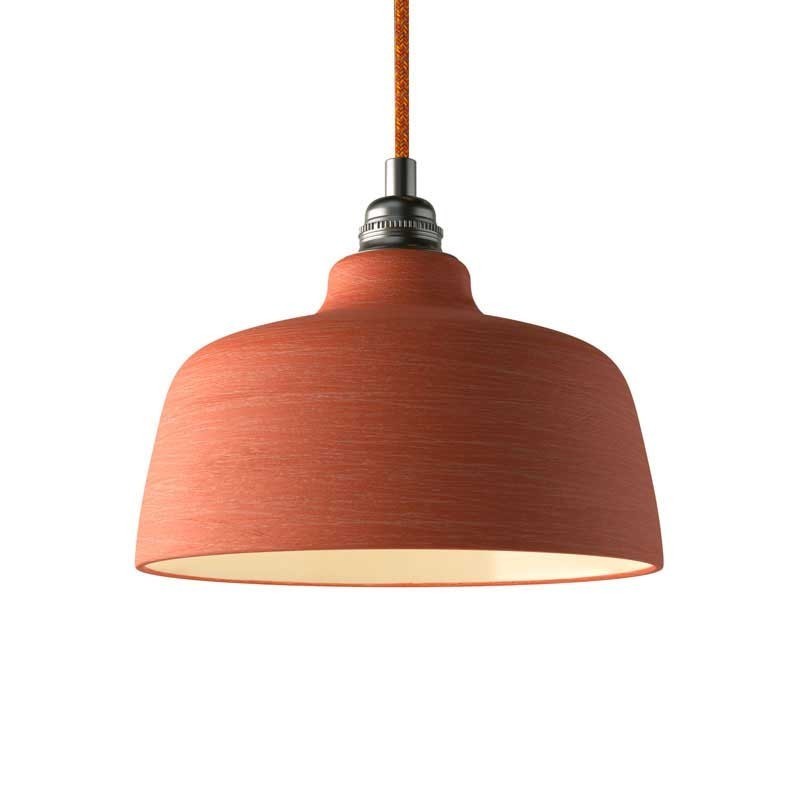 Candeeiro suspenso com cabo têxtil, abajur Cup em cerâmica e detalhes em metal - Fabricado em Itália