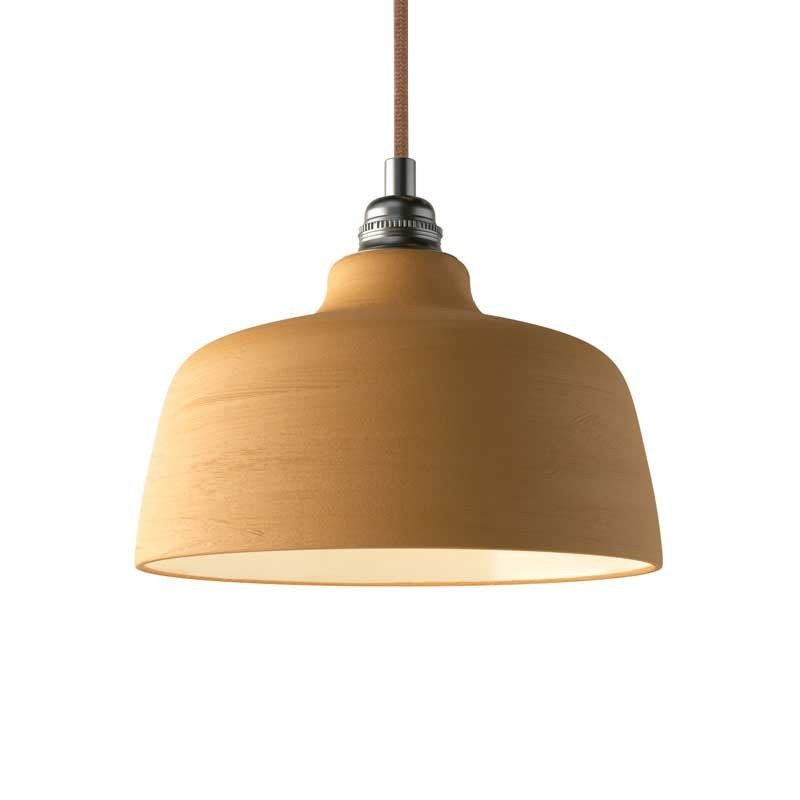 Candeeiro suspenso com cabo têxtil, abajur Cup em cerâmica e detalhes em metal - Fabricado em Itália