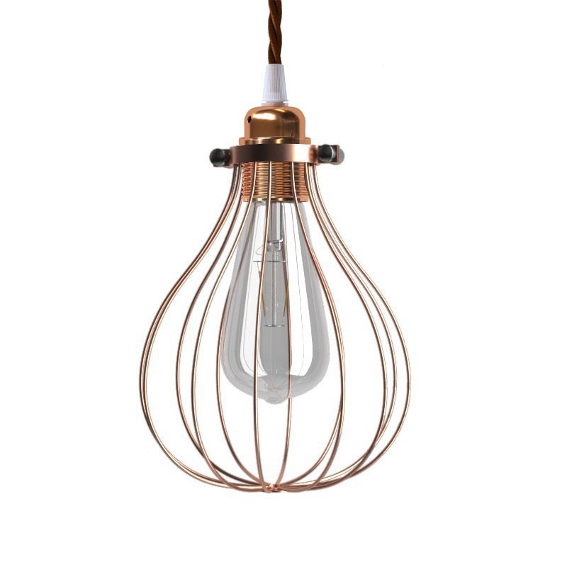 Candeeiro suspenso com cabo têxtil, abajur de grade Drop e detalhes em metal - Fabricado em Itália