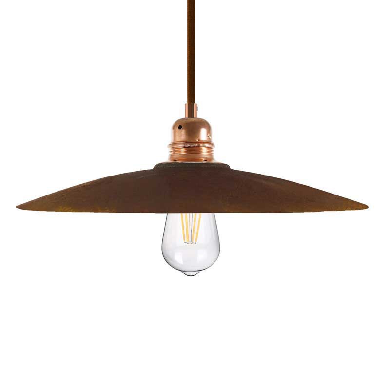 Candeeiro suspenso com cabo têxtil, abajur Dish em cerâmica e detalhes em metal - Fabricado em Itália