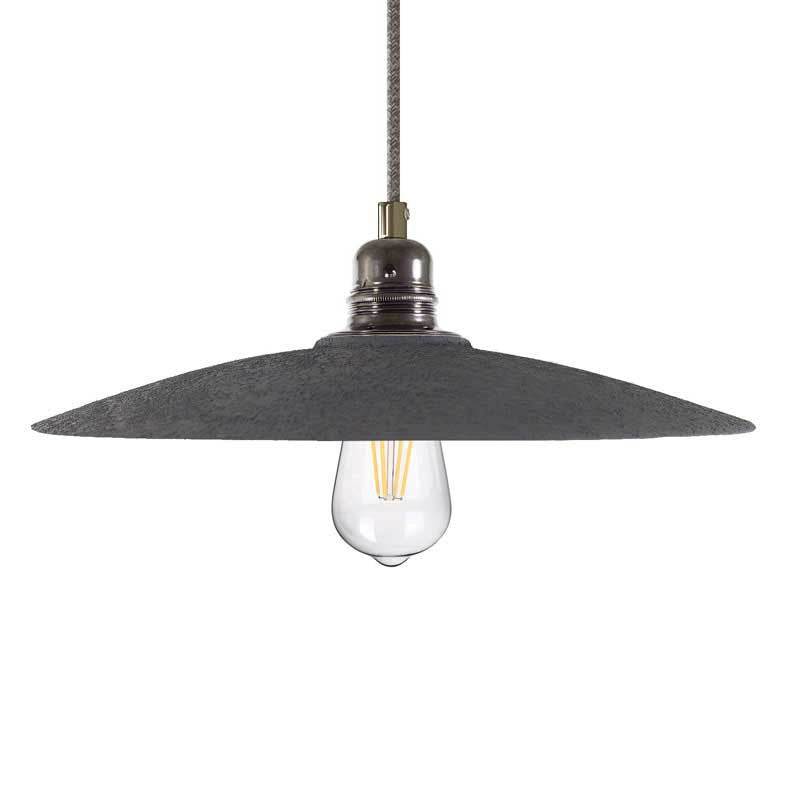 Candeeiro suspenso com cabo têxtil, abajur Dish em cerâmica e detalhes em metal - Fabricado em Itália