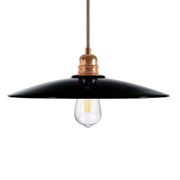Candeeiro suspenso com cabo têxtil, abajur Dish em cerâmica e detalhes em metal - Fabricado em Itália