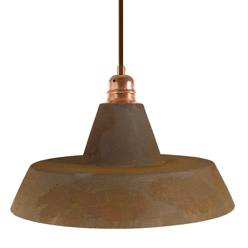 Candeeiro suspenso com cabo têxtil, abajur Industrial em cerâmica e acabamentos em metal - Fabricado em Itália