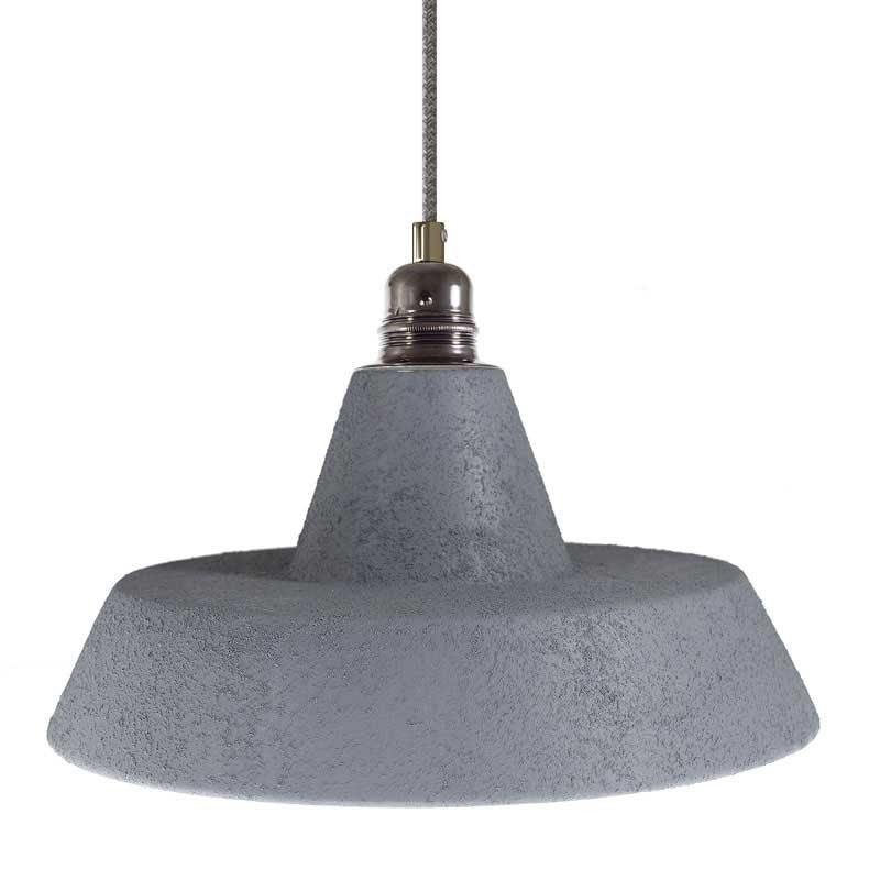 Candeeiro suspenso com cabo têxtil, abajur Industrial em cerâmica e acabamentos em metal - Fabricado em Itália