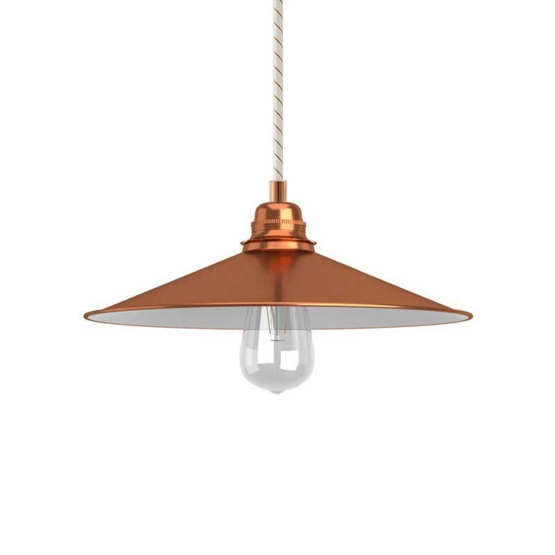 Candeeiro suspenso com cabo têxtil, abajur Swing e detalhes em metal - Fabricado em Itália
