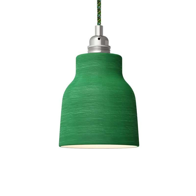 Candeeiro suspenso com cabo têxtil, abajur Vase em cerâmica e detalhes em metal - Fabricado em Itália