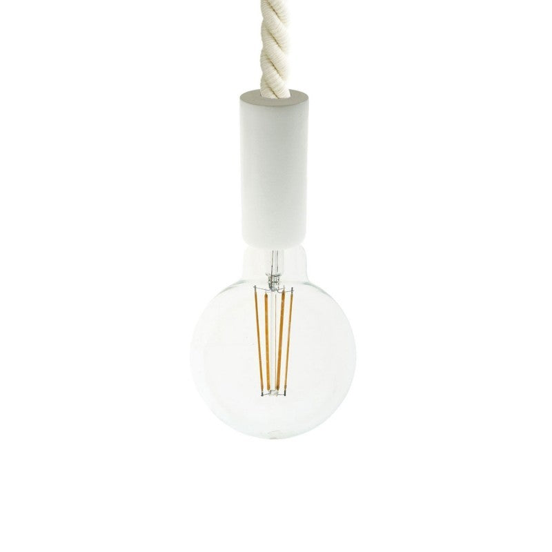 Candeeiro suspenso com cordão náutico 2XL com 24mm e detalhes em madeira pintada - Fabricado em Itália