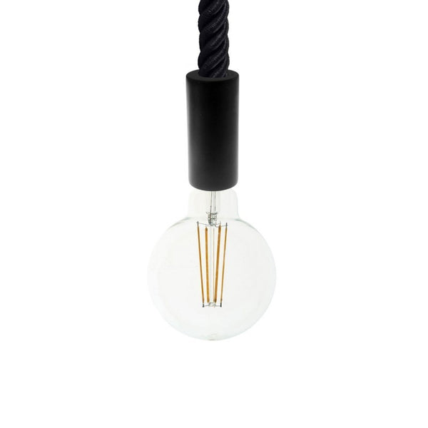 Candeeiro suspenso com cordão náutico 3XL com 30mm e detalhes em madeira pintada - Fabricado em Itália