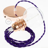 Candeeiro suspenso para Abajur, lâmpada suspensa com cabo têxtil de Seda Artificial Violeta TM14