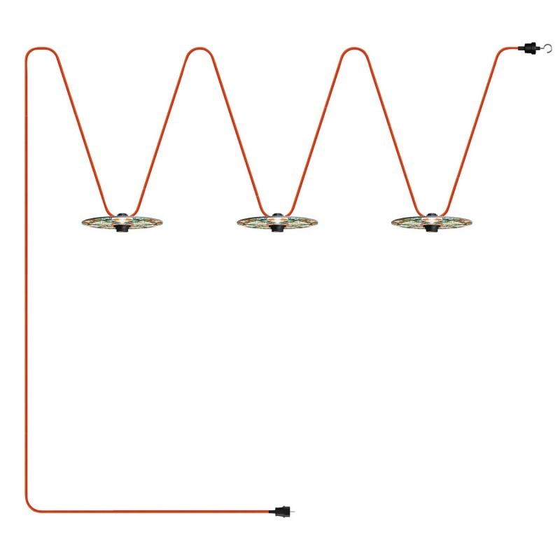 Cordão de luzes 'Maioliche' Sistema Lumet a partir de 10 m com cabo revestido a tecido, 3 casquilhos e abajures, gancho e ficha