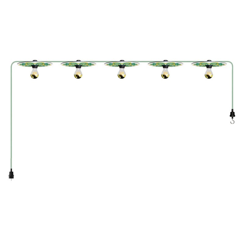 Cordão de luzes 'Maioliche' Sistema Lumet a partir de 7,5 m com cabo revestido a tecido, 5 casquilhos e abajures, gancho e ficha