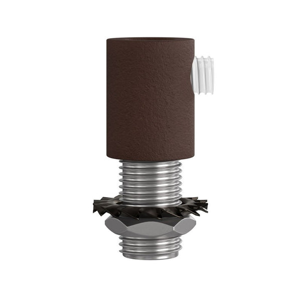 Dark Rust finish metal round strain relief clamp  provided with threaded tube nut and washer.