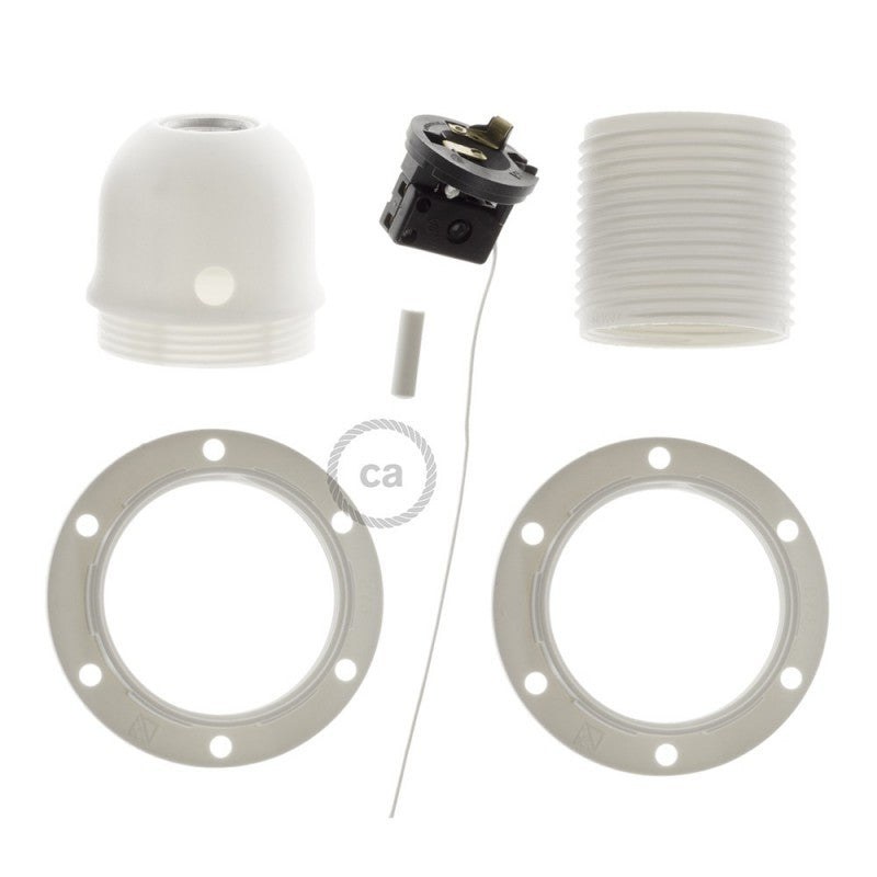 Kit de casquilho E27 termoplástico com união dupla para abajur com interruptor de cordão