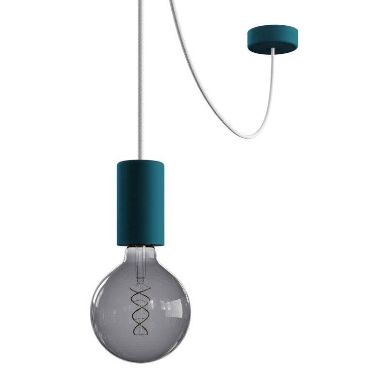 Suspensão com Cabo Têxtil, Descentralizador, Rosácea de Teto em Silicone e Casquilho IP65 para uso exterior