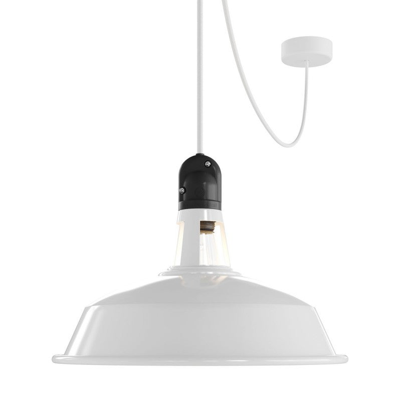 Suspensão com Abajur, Cabo Têxtil, Descentralizador, Rosácea de Teto em Silicone, Casquilho IP65 para uso exterior
