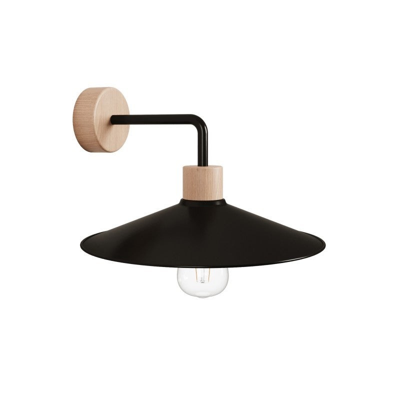 Fermaluce Wood - Candeeiro de parede em madeira com abajur Swing e extensão curva