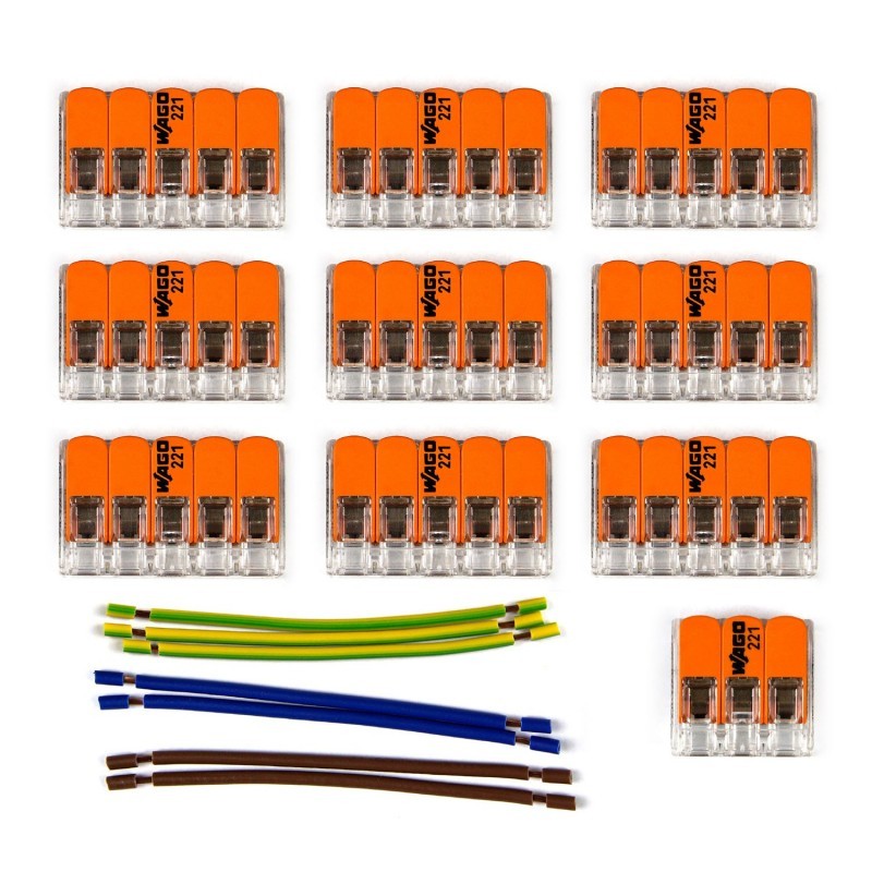 Kit de conectores WAGO compatível com cabo de 3 condutores para rosácea de teto de dez furos