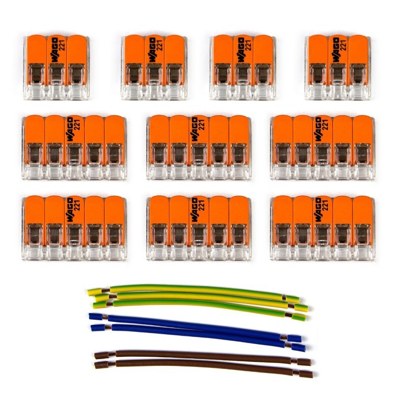 Kit de conectores WAGO compatível com cabo de 3 condutores para rosácea de teto de oito furos