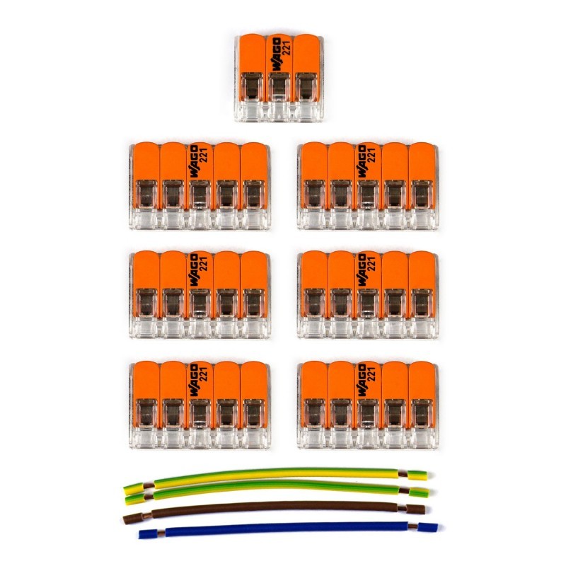 Kit de conectores WAGO compatível com cabo de 3 condutores para rosácea de teto de sete furos