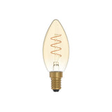 Lâmpada LED Dourada C01 Linha Carbono Vela de Filamento Curvo Espiral C35 2,5W E14 Regulável 1800K