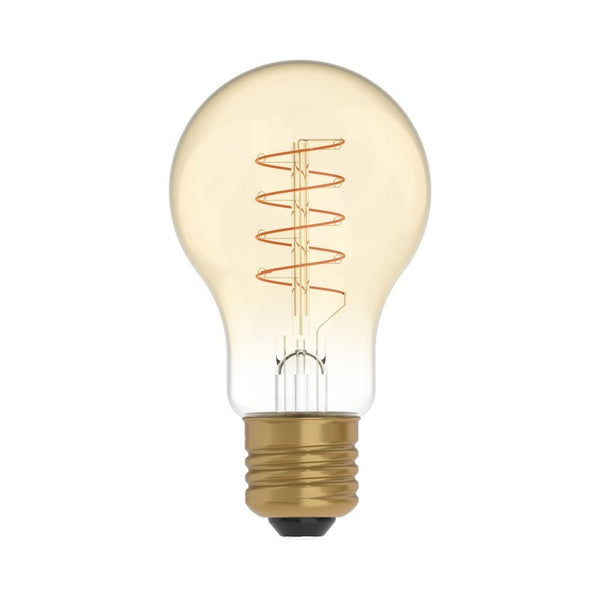 Lâmpada LED Dourada C03 Linha Carbono Filamento Curvo Espiral A60 4W E27 Regulável 1800K