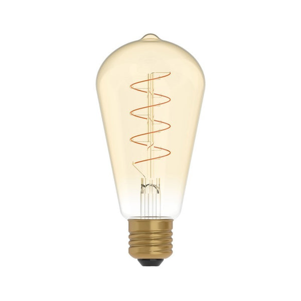Lâmpada LED Dourada C04 Linha Carbono Filamento Curvo Espiral Edison ST64 4W E27 Regulável 1800K