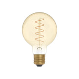 Lâmpada LED Dourada C05 Linha Carbono Filamento Curvo Espiral Globo G80 4W E27 Regulável 1800K