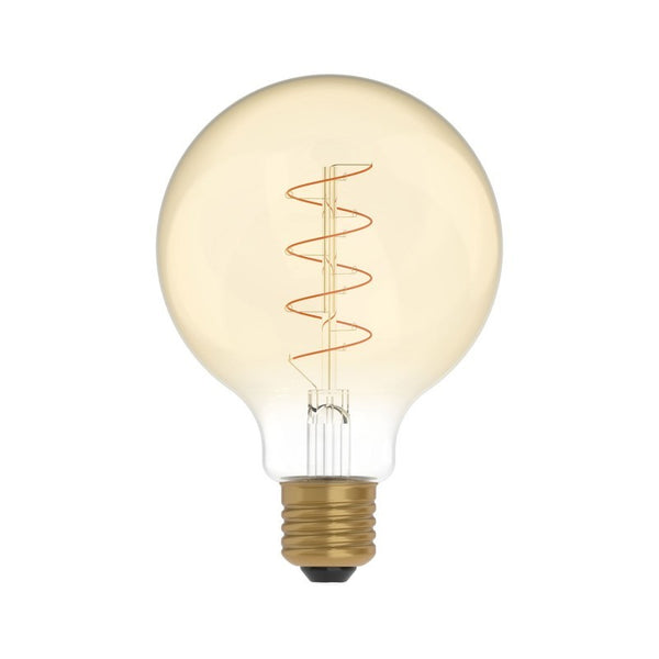 Lâmpada LED Dourada C06 Linha Carbono Filamento Curvo Espiral Globo G95 4W E27 Regulável 1800K