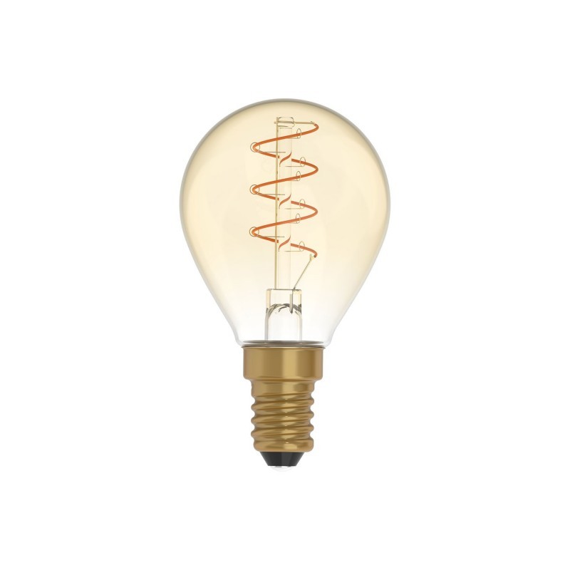 Lâmpada LED Dourada C02 Linha Carbono Filamento Curvo Espiral Mini Globo G45 2,5W E14 Regulável 1800K