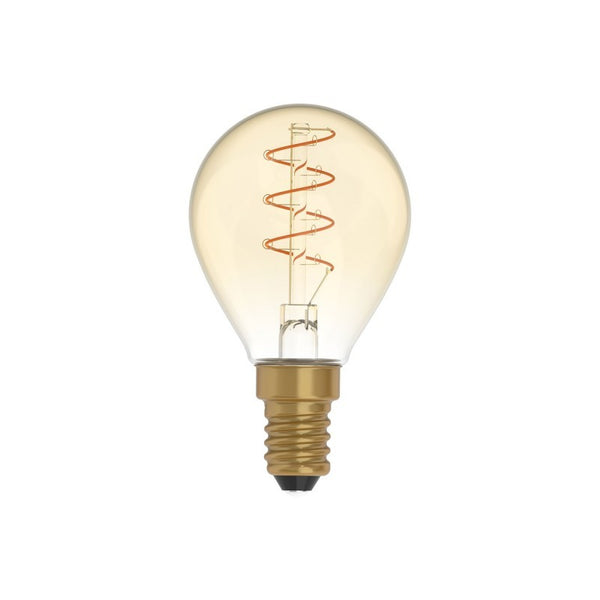 Lâmpada LED Dourada Linha Carbono C02 Filamento Curvo Espiral Mini Globo G45 2,5W E14 Regulável 1800K