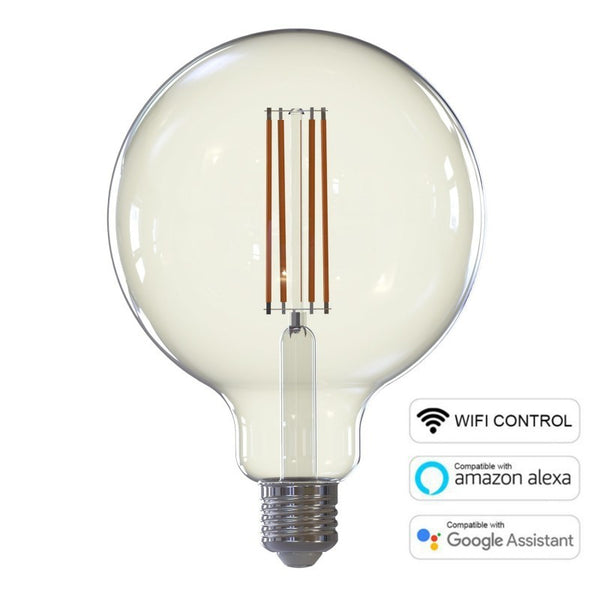 Lâmpada LED SMART WI-FI Globe G125 transparente com filamento 7W E27 regulável 2700K