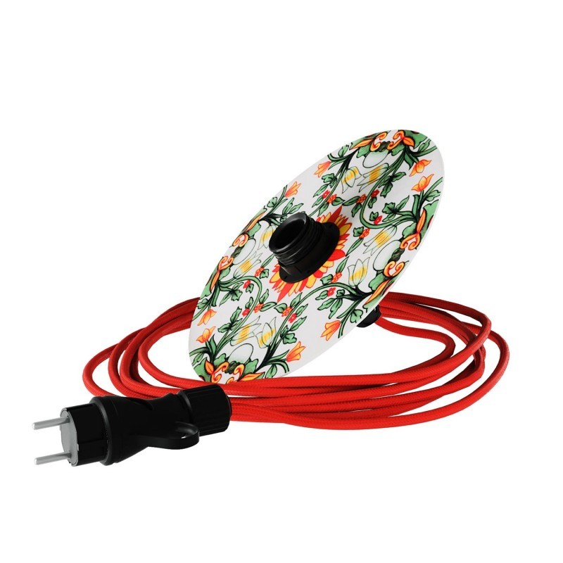 Snake Eiva com mini abajur plano Ellepì 'Maioliche', candeeiro portátil para exterior, com casquilho e ficha impermeável IP65