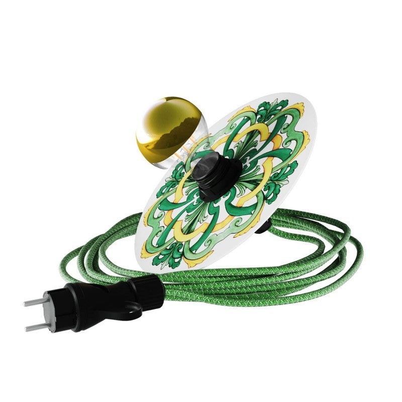 Snake Eiva com mini abajur plano Ellepì 'Maioliche', candeeiro portátil para exterior, com casquilho e ficha impermeável IP65