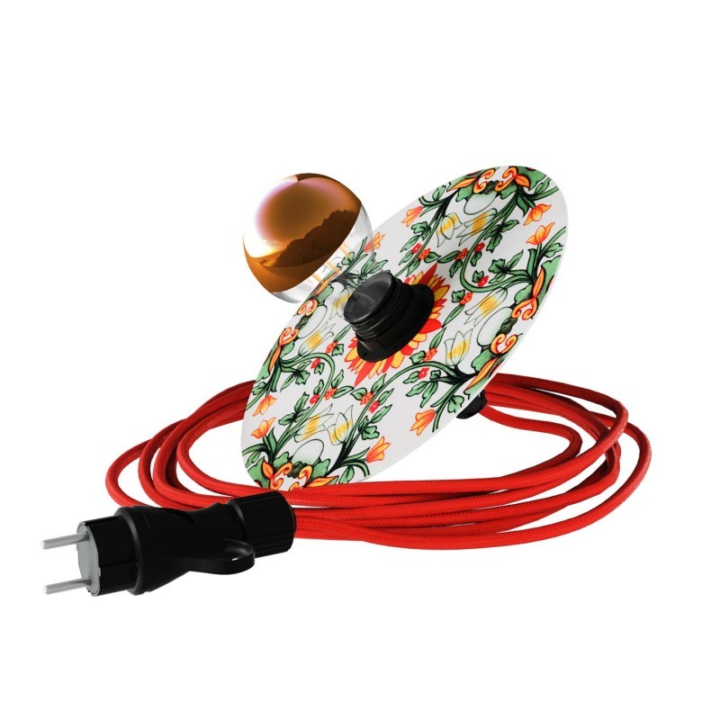 Snake Eiva com mini abajur plano Ellepì 'Maioliche', candeeiro portátil para exterior, com casquilho e ficha impermeável IP65