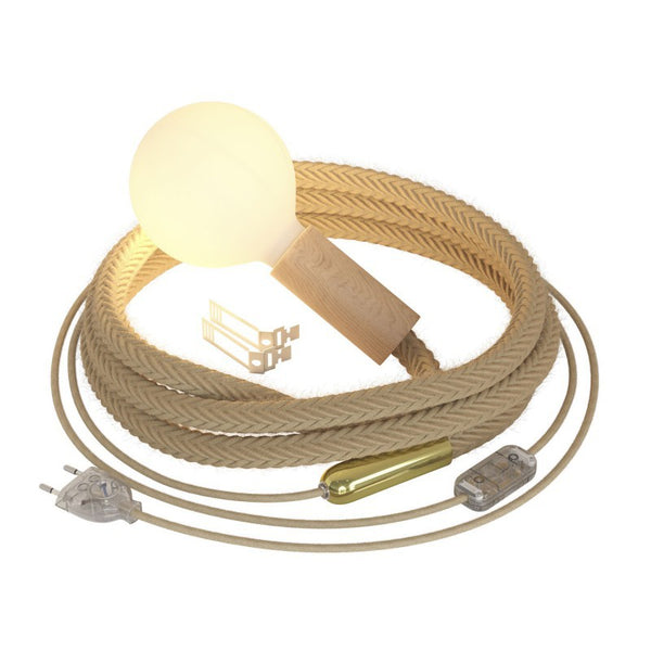 Fiação SnakeBis com suporte de lâmpada de madeira terminal de cabo de metal e cabo de corda de juta 2XL
