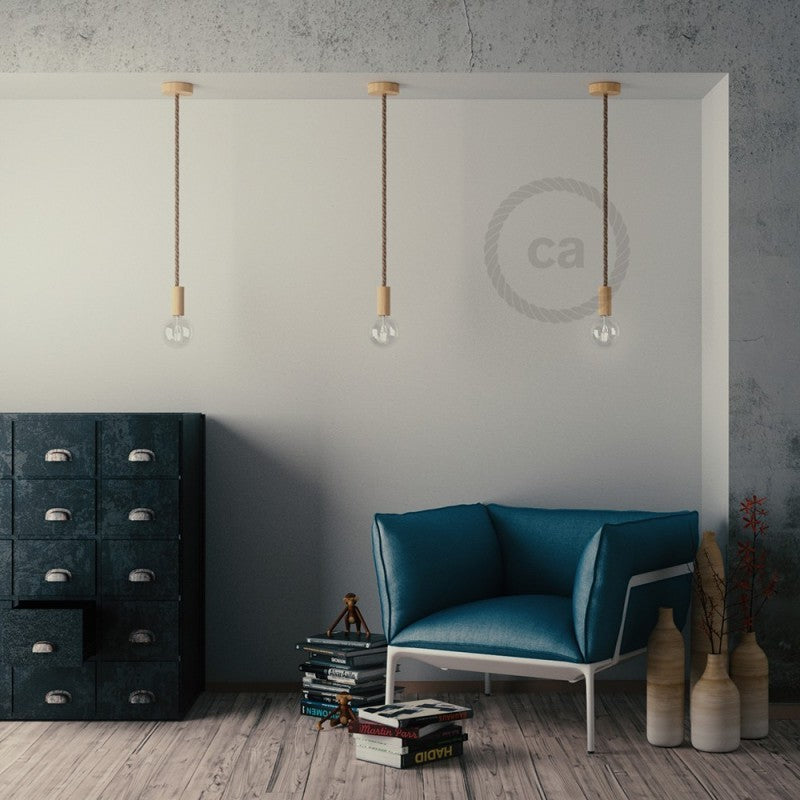 Kit de casquilho E27 em madeira para cordão XL